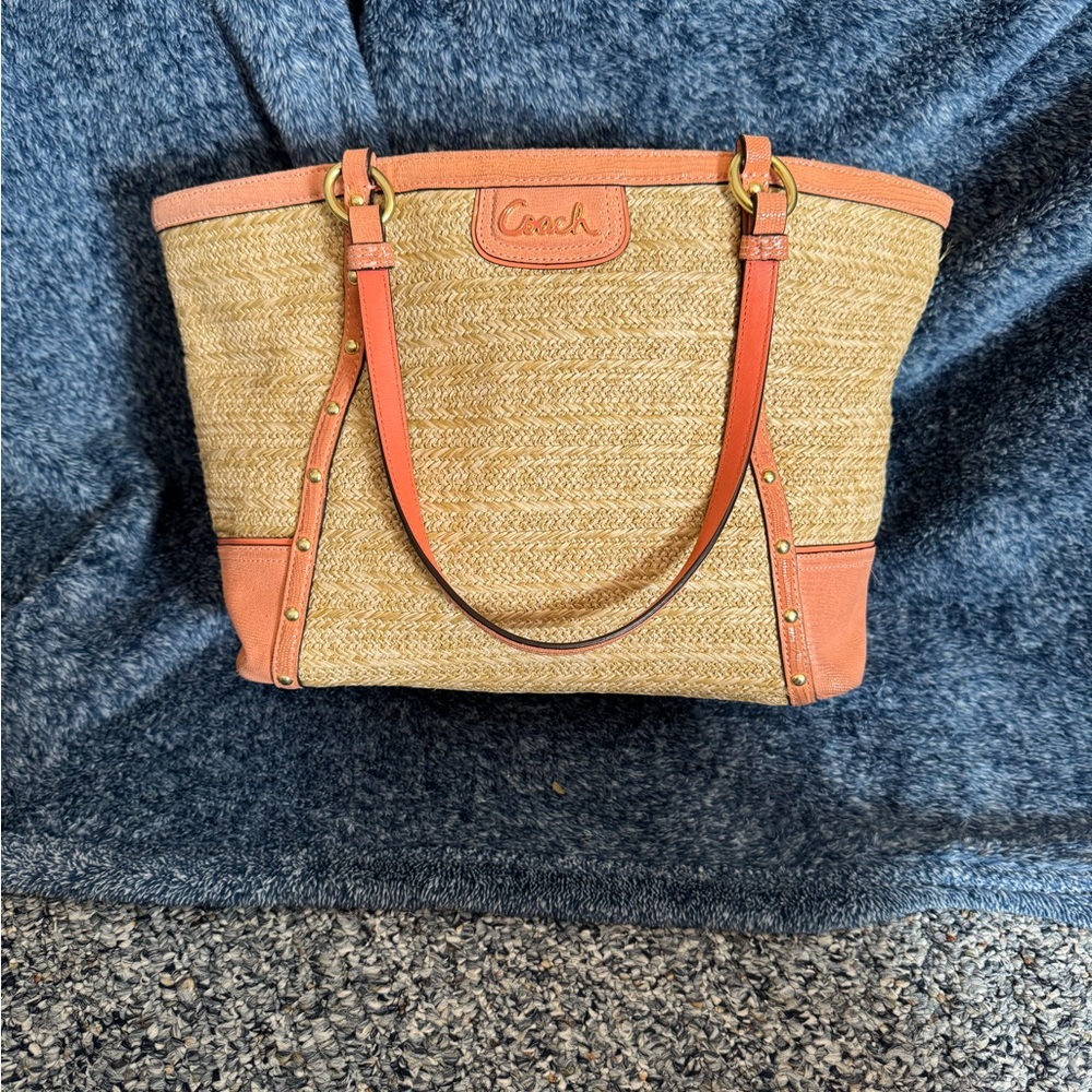 Coach Tan and Coral Tote Bag - Picture 4 of 8
